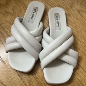 Steve Madden White Puffy Cross Slide